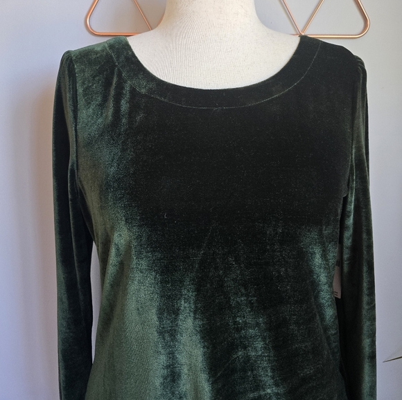 Anthropologie, New Hunter Green Velvet Lace-up Open Back Shirt Top Size Large - Picture 6 of 13